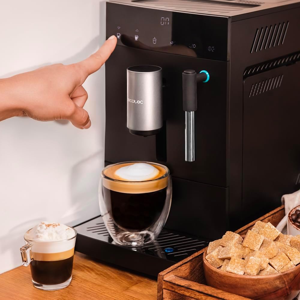 Cecotec Superautomatische Kompakt-Kaffeemaschine Cumbia Cremmaet Compact Steam, 1350 W, 19 Bar, Thermoblock, Plug&Play, personalisierter Kaffee, 5 Mahlstufen, Selbstreinigung, Dampferzeuger
