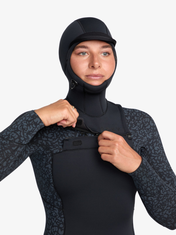 5/4 Swell Natural Combinaison de surf à capuche avec zip poitrine Noir Femme