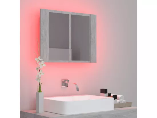 Armoire de salle de bain à miroir LED Gris béton Acrylique