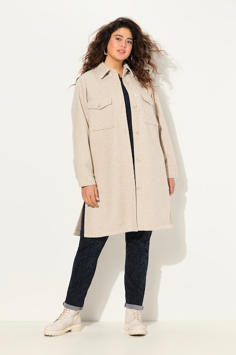 Long-Hemdjacke, Hemdkragen, Brusttaschen, Langarm