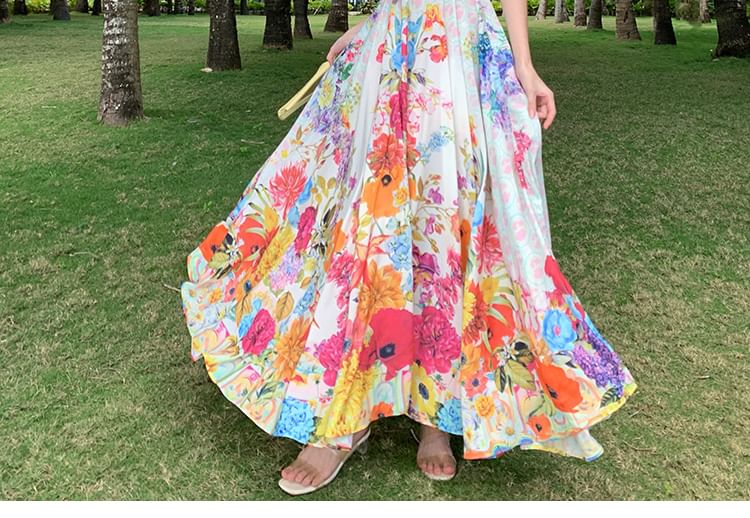 BOHEME - Maxi-jurk met spaghettibandjes en bloemenprint