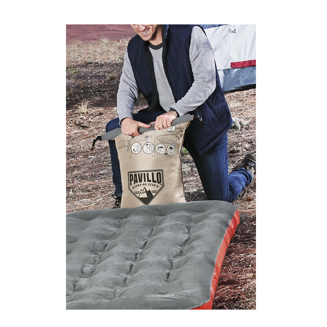 Bestway Pavillo Luftbett mit Kissenpumpe Roll & Relax 203x152x22cm