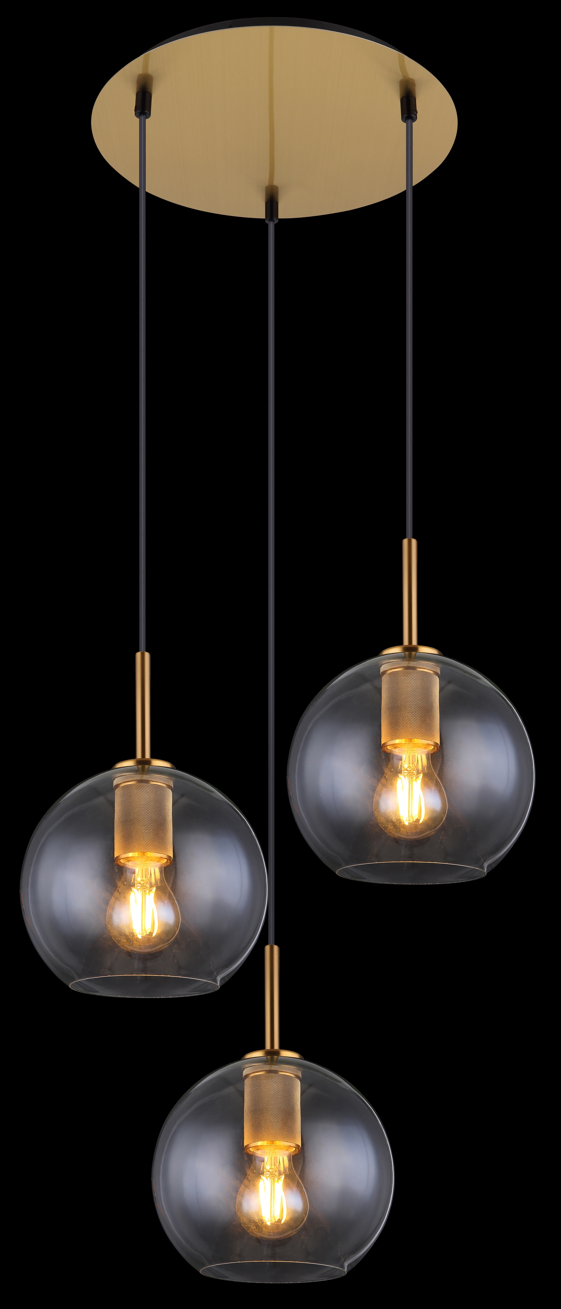 GLOBO Retrofit Pendelleuchte ADARA 3-flg messingfarbig /Klarglas