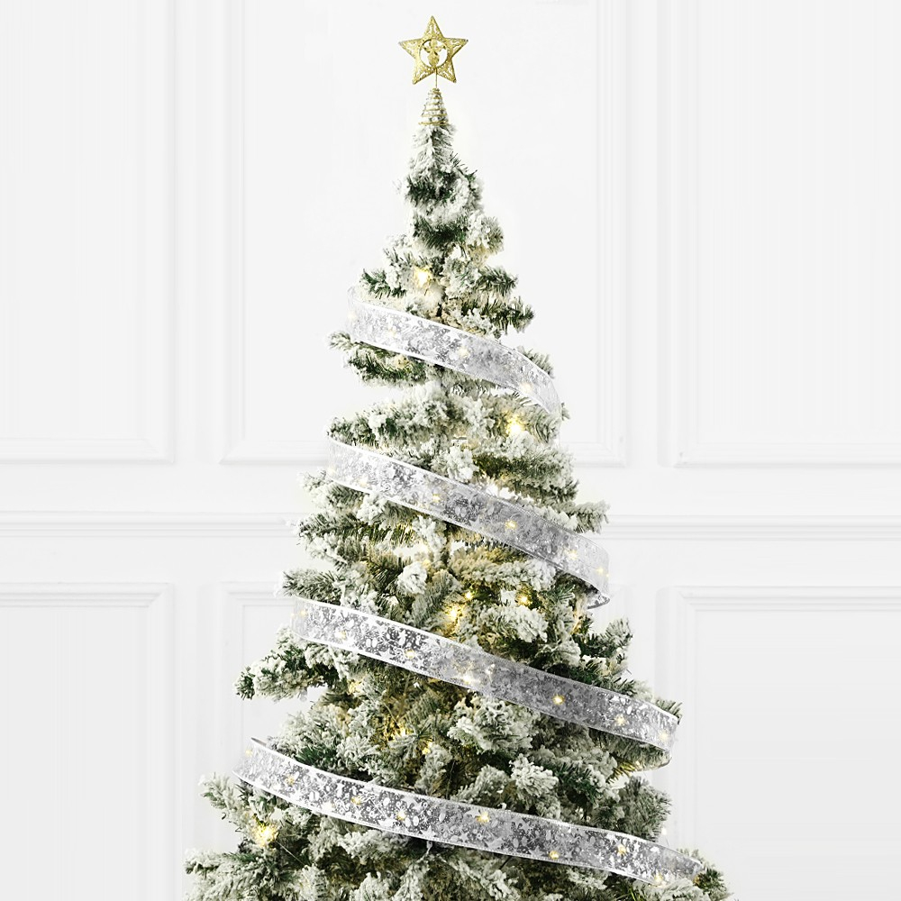 (5m) 50 LED's Weihnachts Deko Lichterkette Baumschmuck Band Beleuchtung (Batteriebetrieben) - Warmweiss / Silber