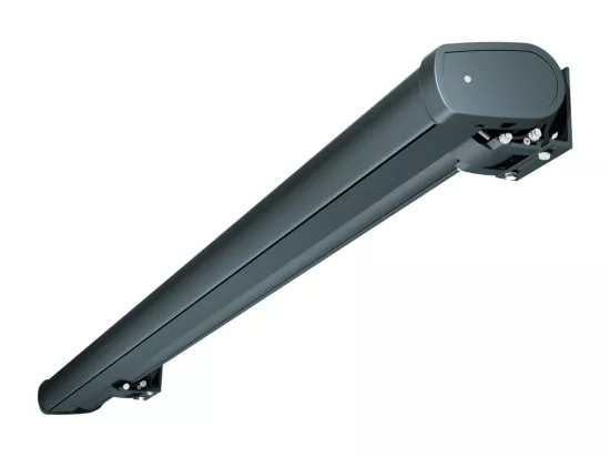 Store banne coffre MEEL 6,00x3,50m (Motorisé Secours à Télécommande + LED - Gris Graphite - Gris anthracite)