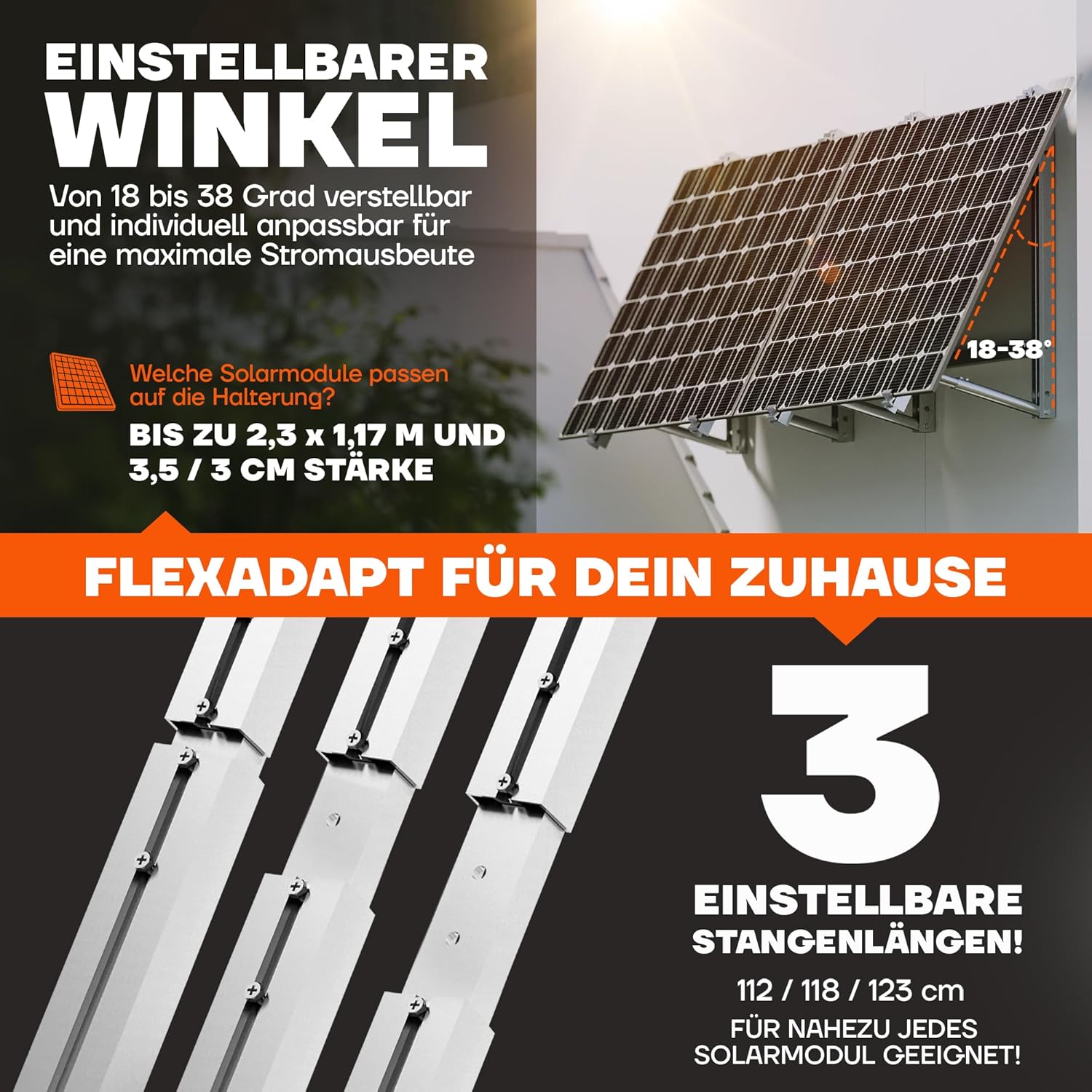SolarFuture Balkonkraftwerk Halterung Balkon - Flexibel Anpassbar & Sturmsicher | Solarpanel Halterung Solarmodul Halterung Balkonkraftwerk Pv Halterung Photovoltaik Befestigung Balkon Flachdach Wand