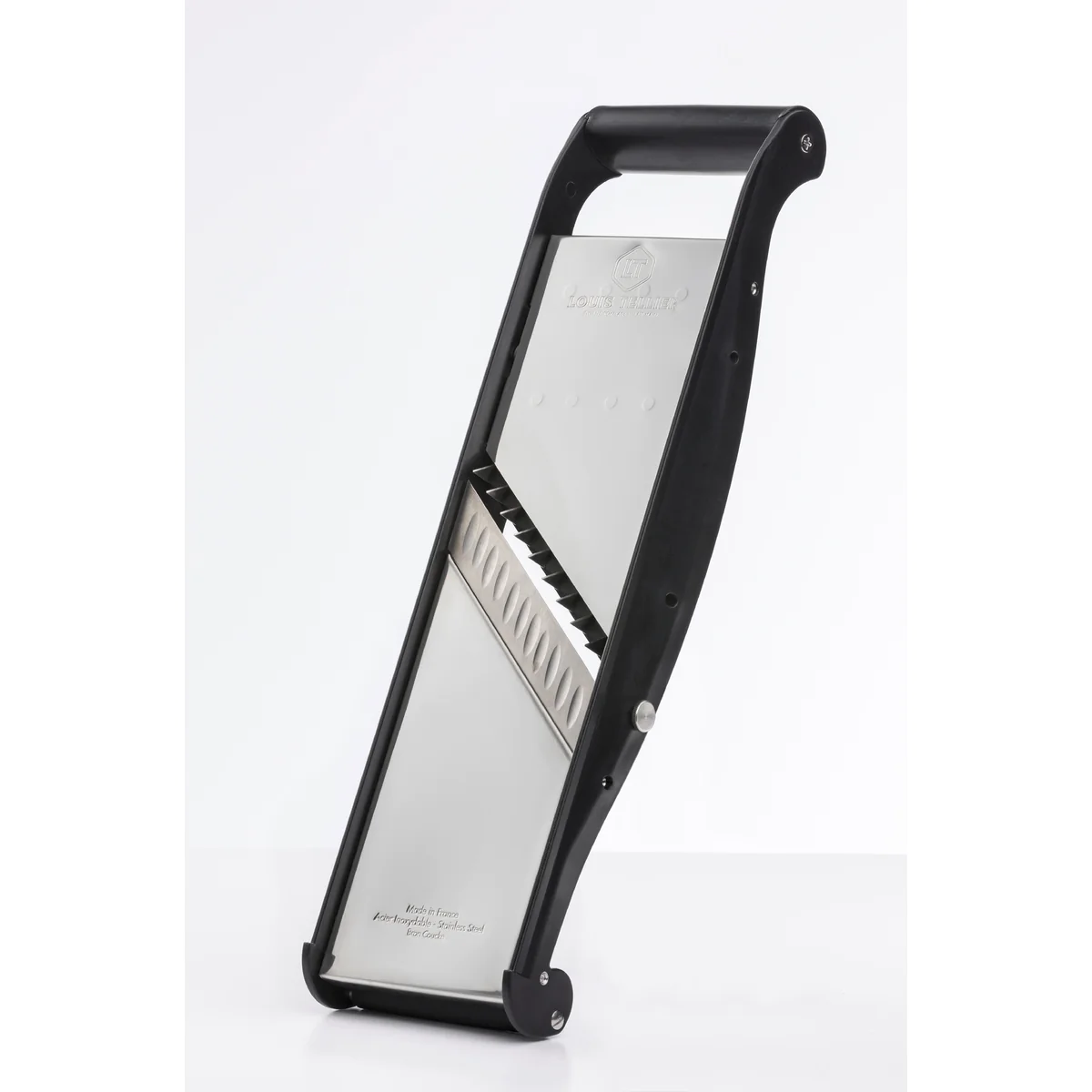 Mandoline inox Compact-PRO BASALTE avec poussoir ergonomique - 2 peign