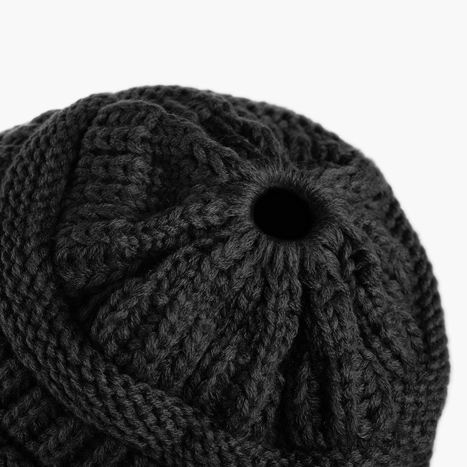 Damen Strickmütze mit Zopfloch Winter Mütze für Pferdeschwanz   Zöpfe (One Size) - Braun