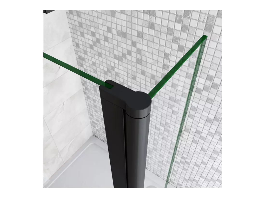 Paroi de douche à l'italienne avec retour pivotant 120+40x200cm avec barre de fixation 140cm en carré - Noir Mat - 8mm verre anticalcaire