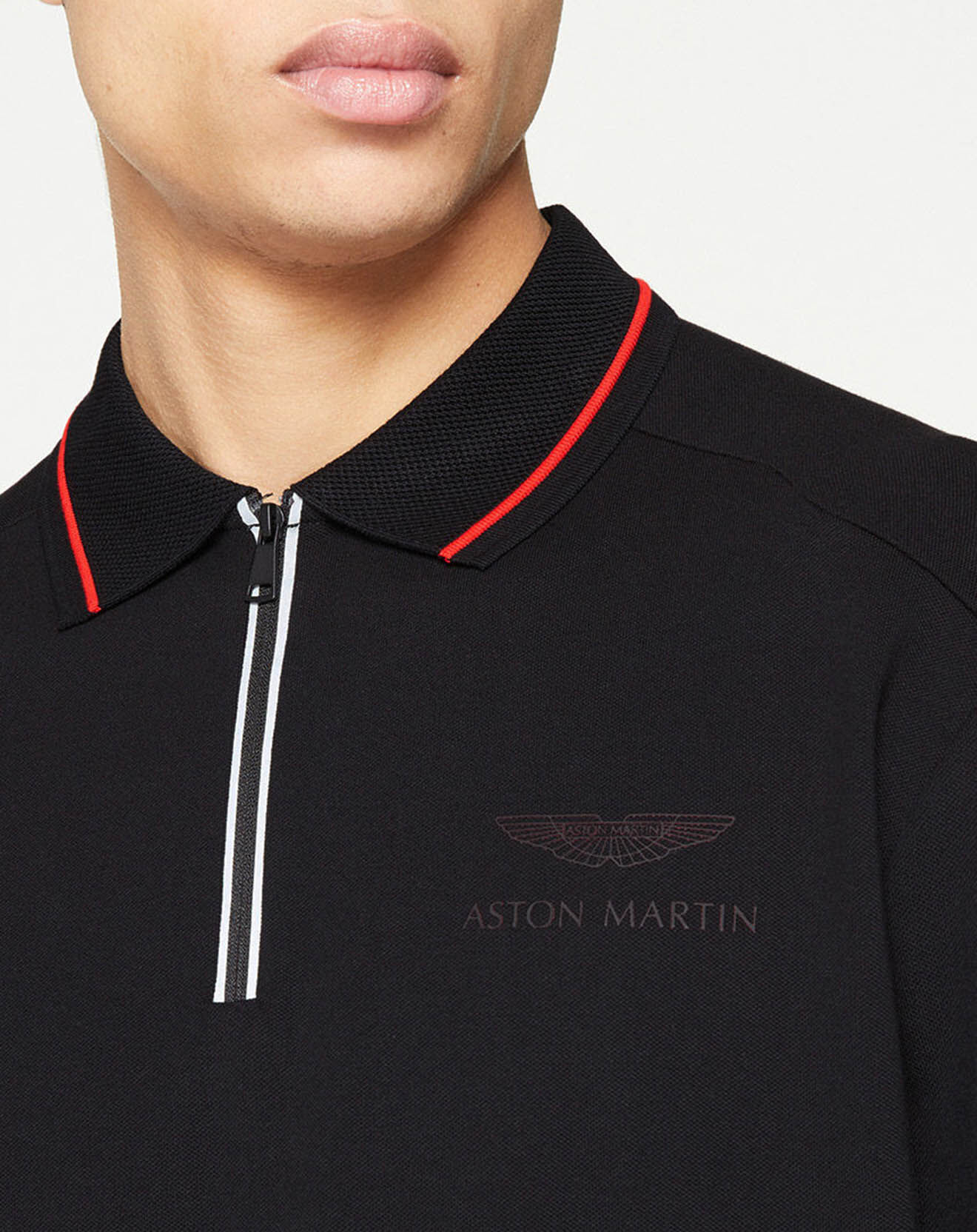 Hackett London Polo Classic Fit Aston Martin Racing col zippé noir