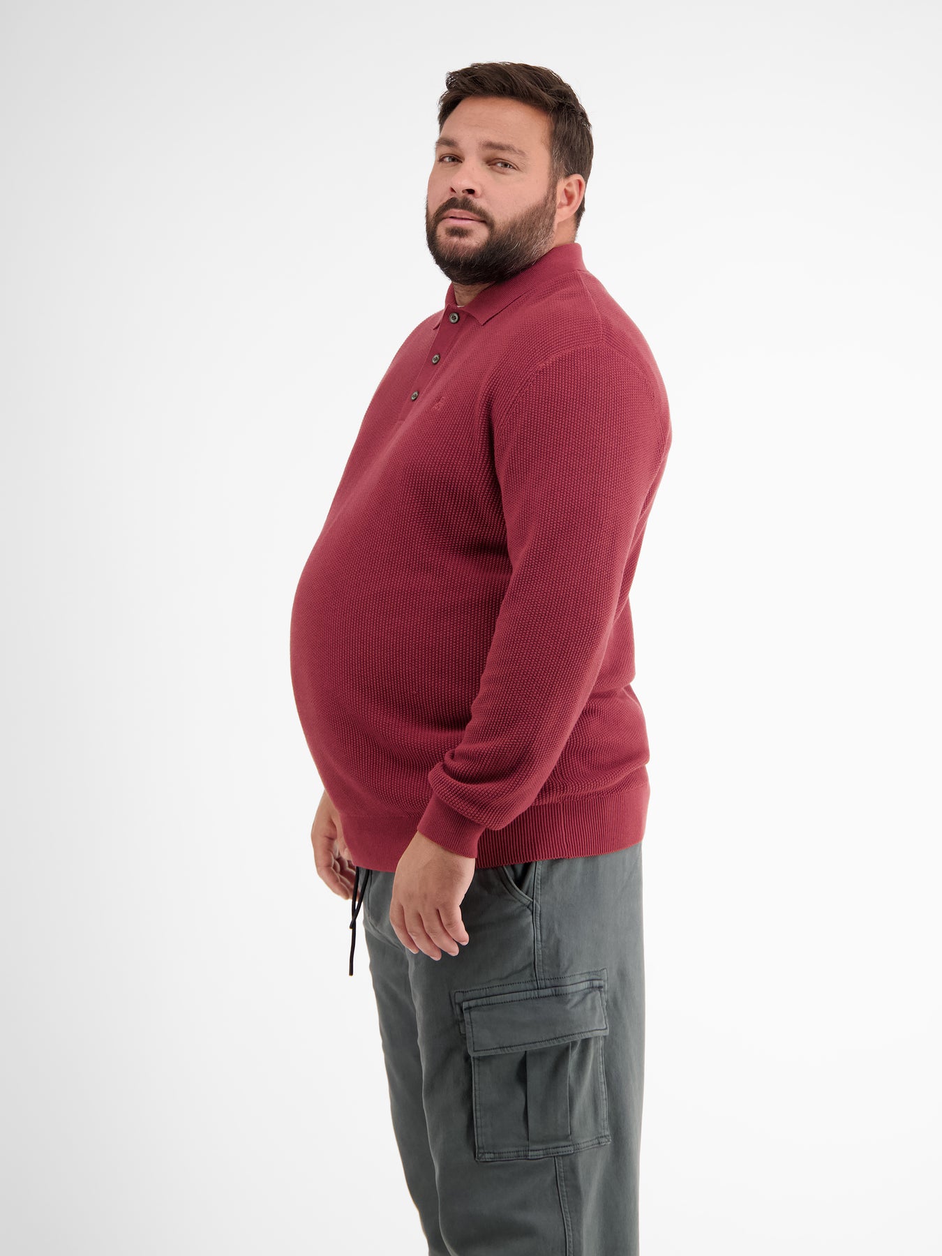 Langarmpoloshirt in Übergröße, gestrickt