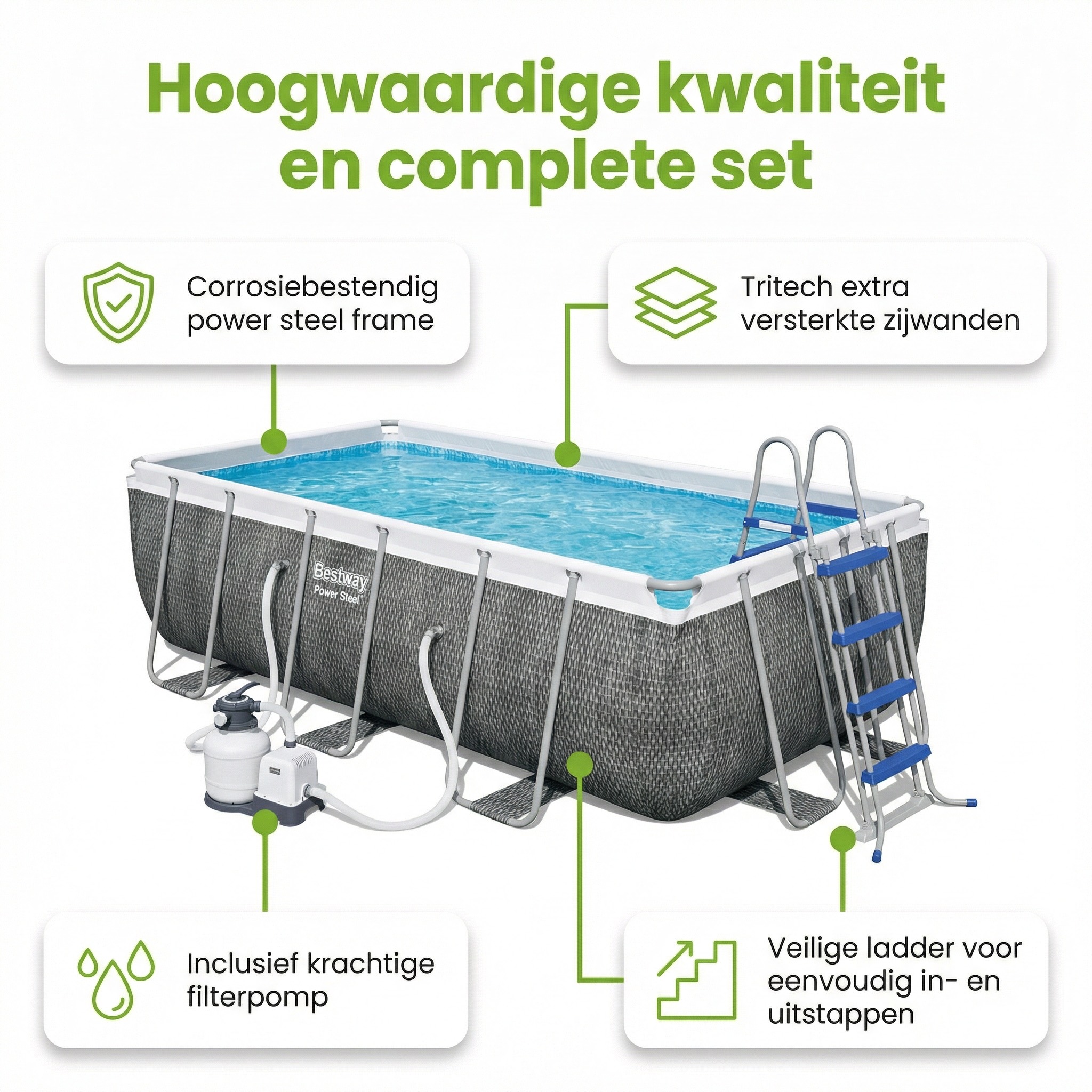 Bestway Power Steel 404x201x100cm Zwembad – 4-delig