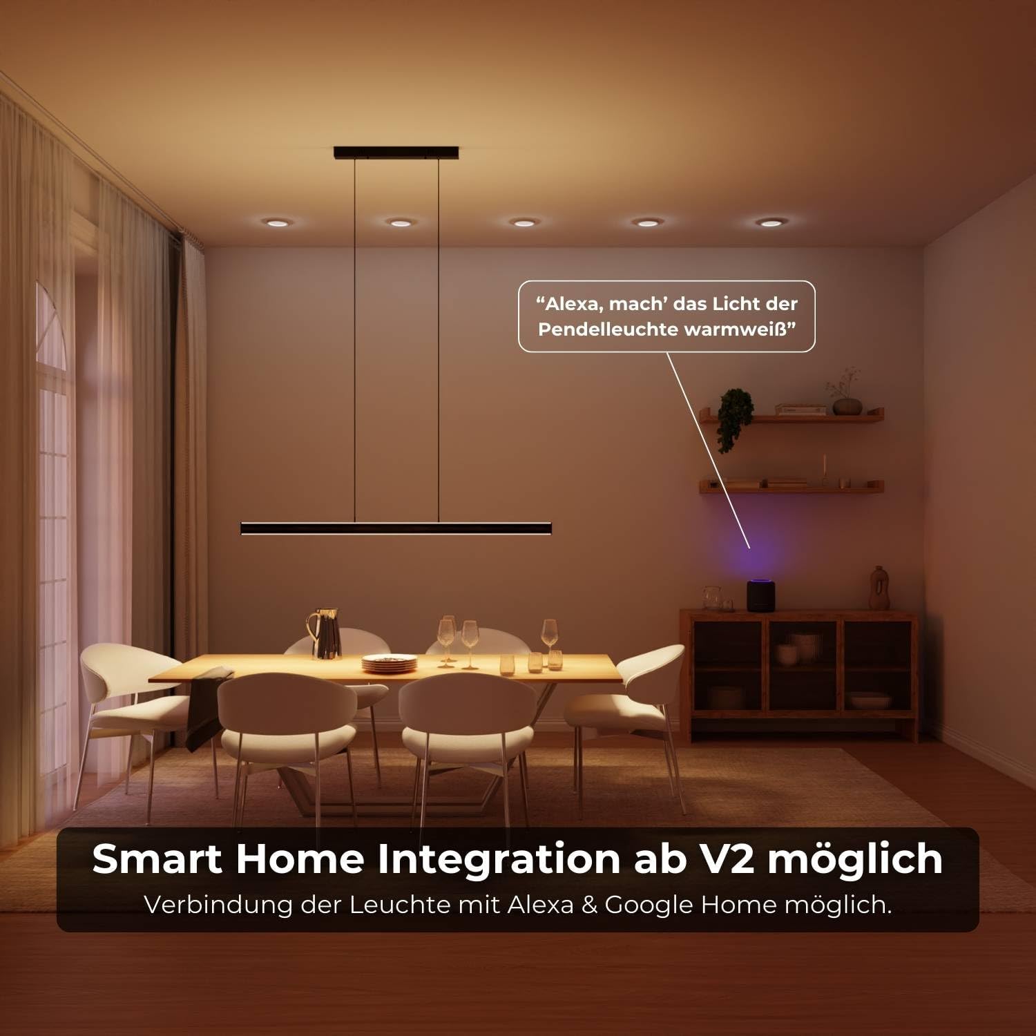 Kalea Designer Pendelleuchte V2, LED Hängeleuchte dimmbar Hängelampe, 2200 K - 6000 K, Amazon Alexa & Google Home, Tuya (Schwarz, 150cm)