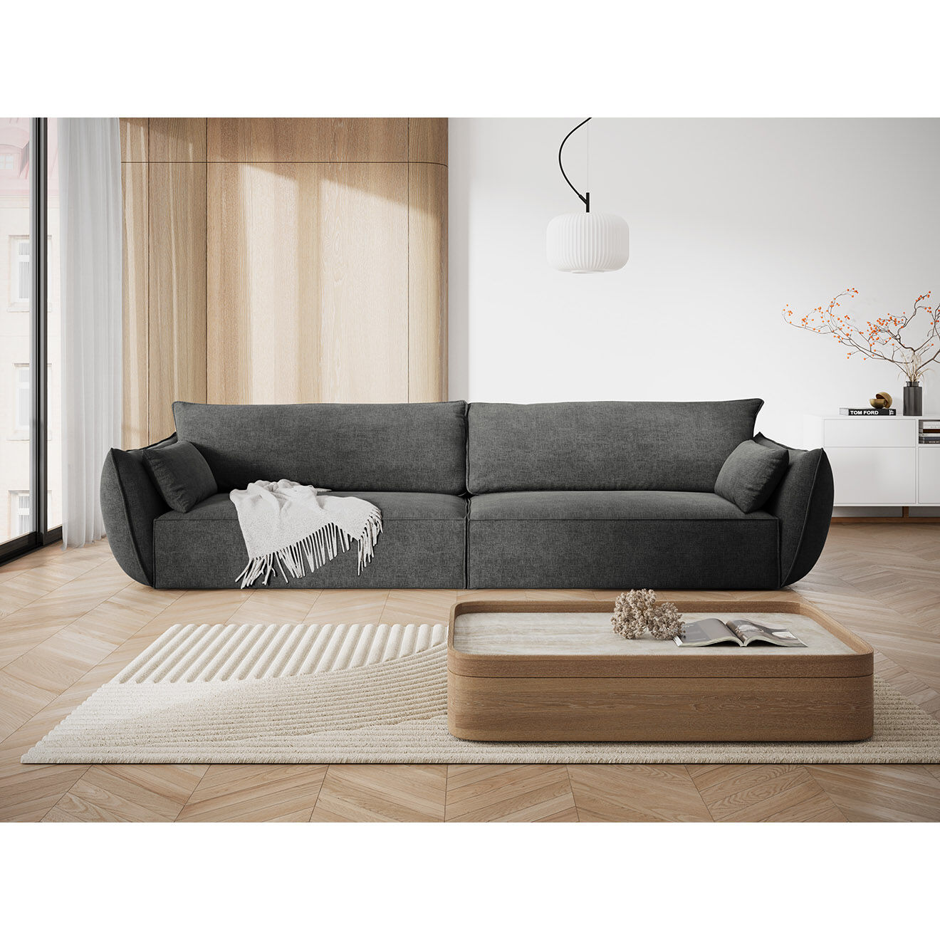 Mazzini Sofas Canapé Vanda 4 Places gris foncé - 248x100x85 cm