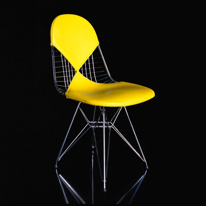 Vitra - Wire Chair DKR-2 Bikini, Untergestell basic dark, Stoff Checker schwarz/weiss, Filzgleiter (basic dark)