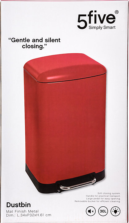 Poubelle à pédale rectangle Auriane 5Five 30L rouge