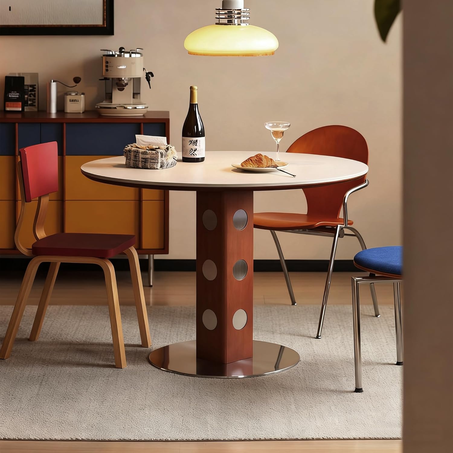 KAANAA Runder Esstisch 90 cm Modern Minimalist Stil – Küchentisch Esszimmertisch mit Sinterstein-Tischplatte und Holz-Metallgestell, weiß passend für Wohnzimmer, Esszimmer und Küche（weiß）