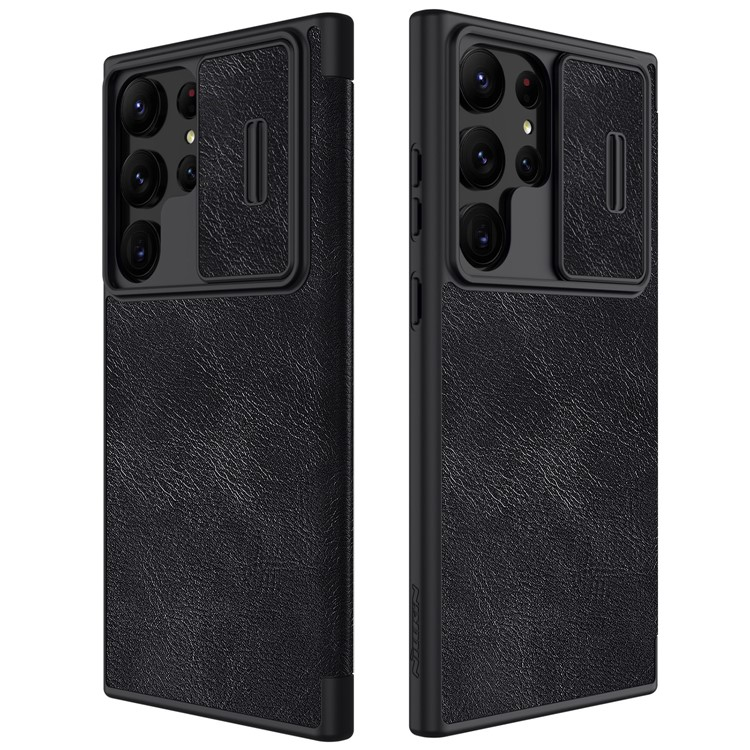 Samsung Galaxy S23 Ultra 5G Leder Tasche Cam-Slider Kameraschutz - Schwarz