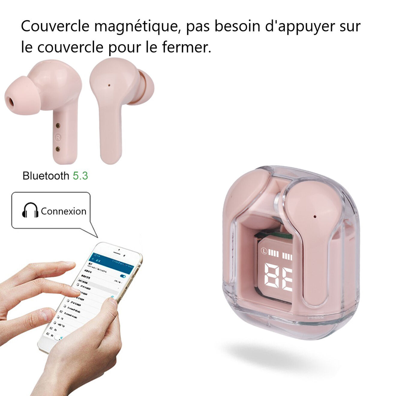 Onamaste Écouteurs Bluetooth sans fil roses