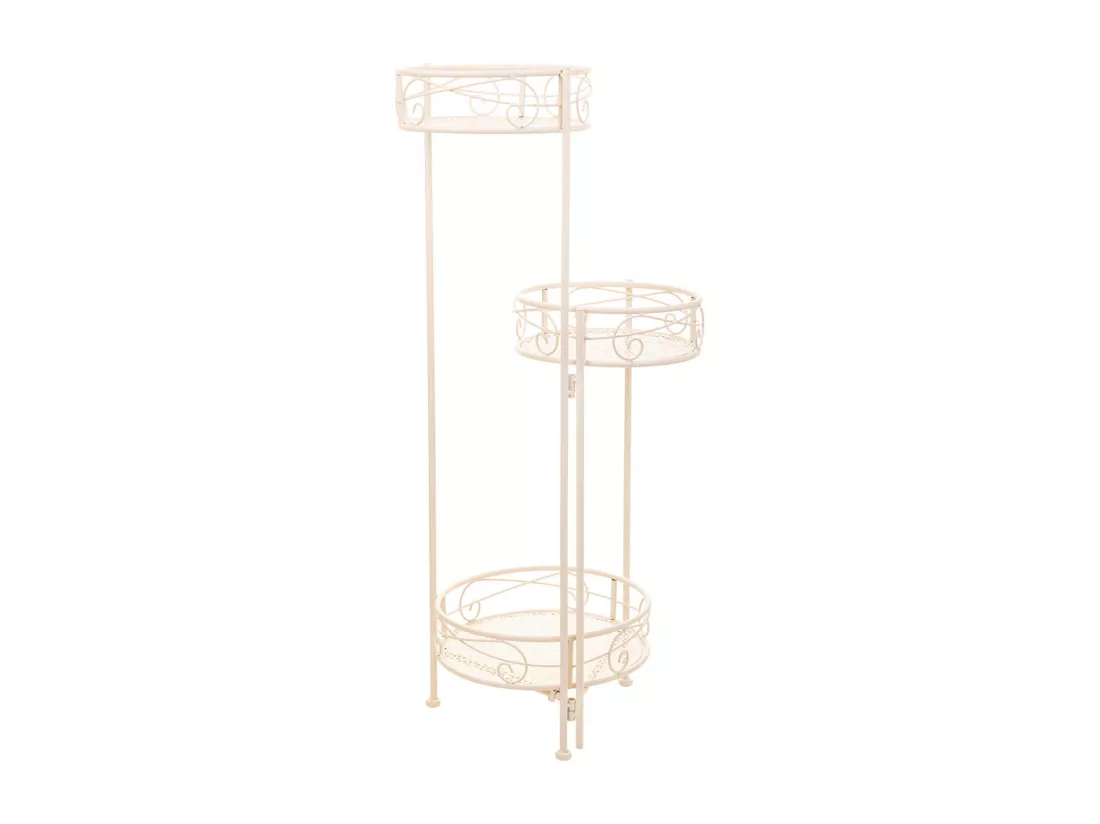 Support 3 casseroles en fer forgé blanc 30x25x90h cm