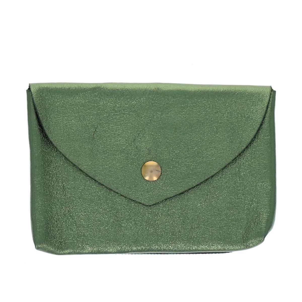 Grand porte-monnaie enveloppe cuir vert olive Maison Suzanne