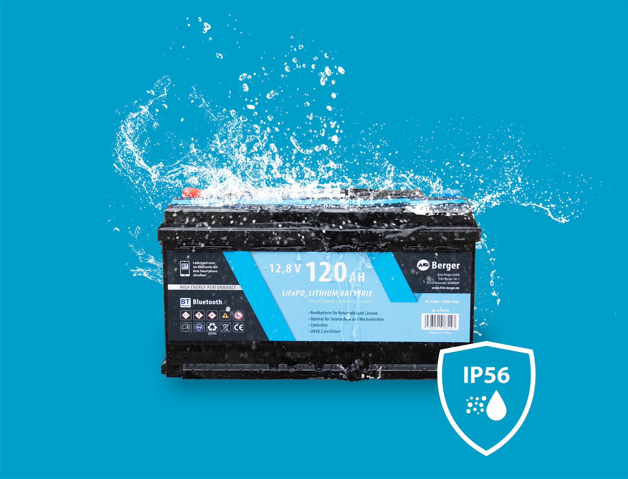 Berger LiFePO4 Lithium Batterie 120 Ah 12 V mit Bluetooth