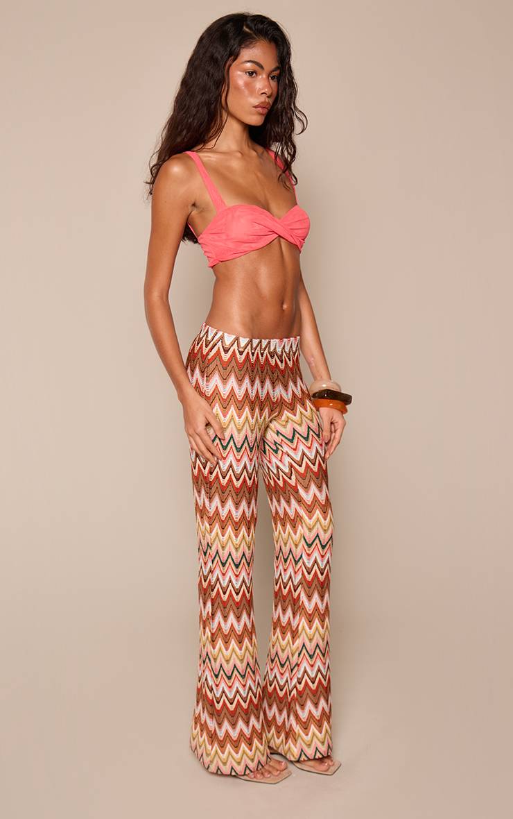 Multicolore Pantalon Évasé Imprimé Texturé