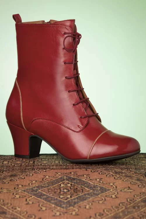 Miz Mooz Fabian lederen enkellaarsjes in rood