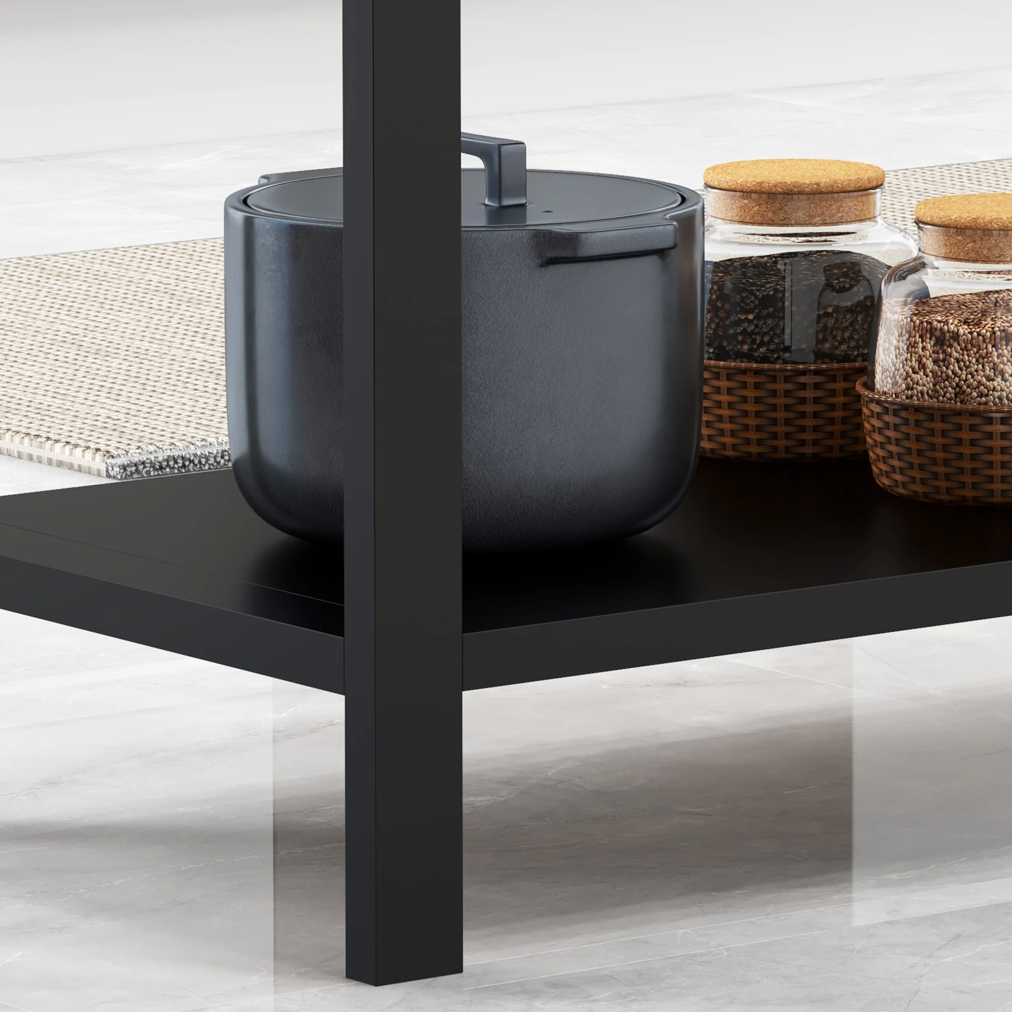 HOMCOM Beistelltisch auf Rollen schwarz 128 x 46,5 x 86,5 cm (BxTxH)