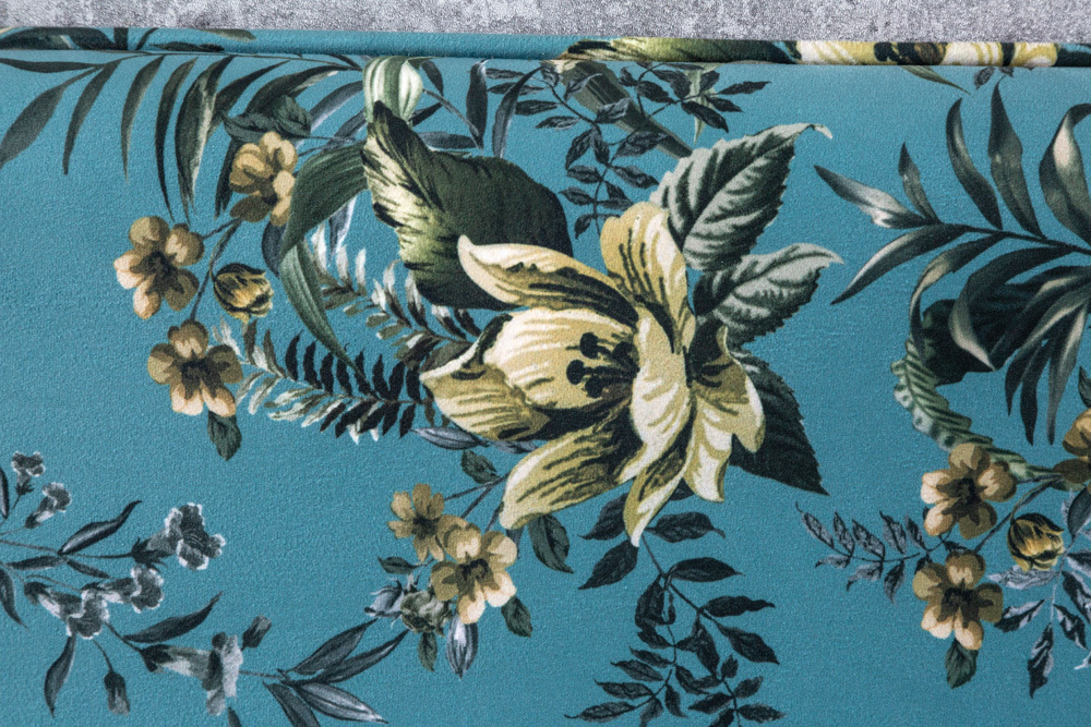 Design Bank PRÊT-À-PORTER türkis Samt florales Muster und goldene Fußkappen