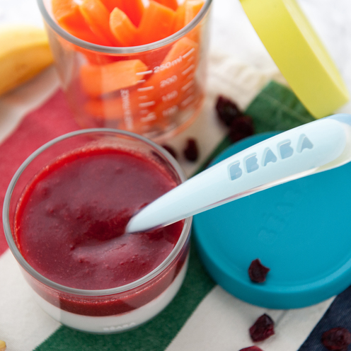 Cuillère 2ème âge soft en silicone blue - BEABA