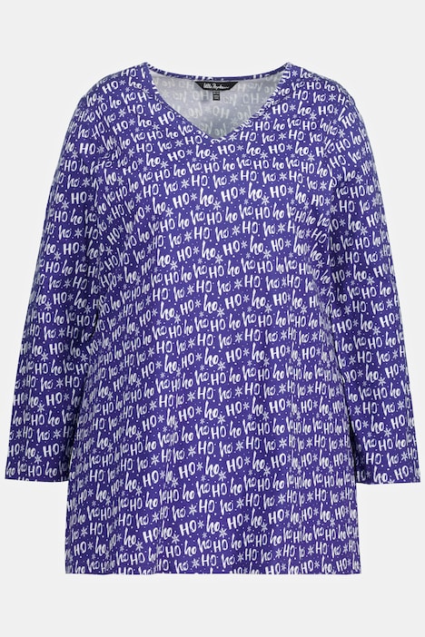 Longshirt, Weihnachts Muster, V-Ausschnitt, Langarm