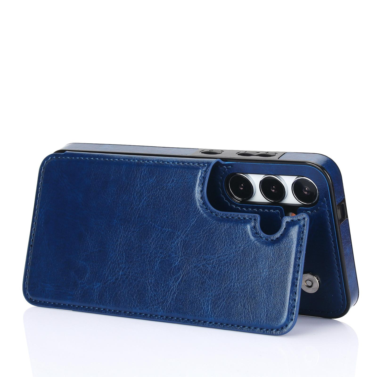 Samsung Galaxy S24 Hybrid Leder Hülle mit Kartenfach   Kickstand Aufsteller - Blau