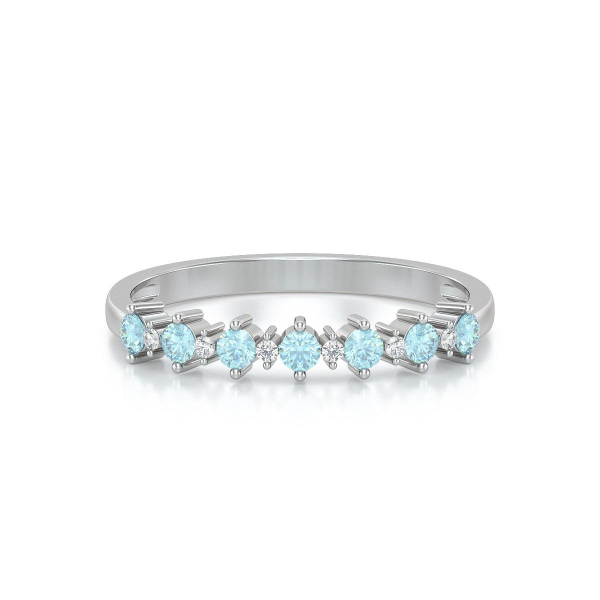 Bague ADEN Or 585 Blanc Aigue-Marine et diamants 1.7grs