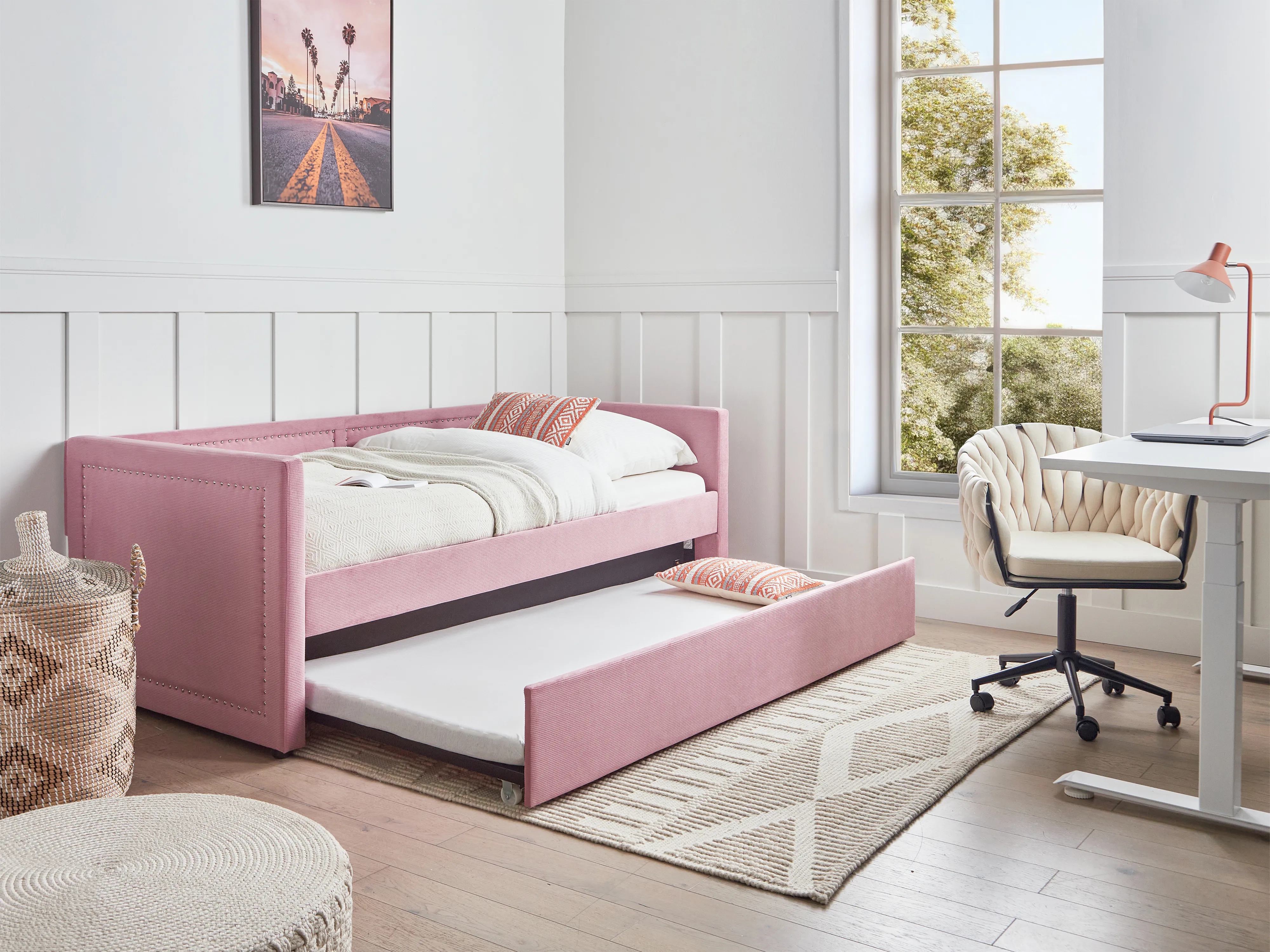 Onderschuifbed Corduroy MIMIZAN 90 x 200 cm Roze