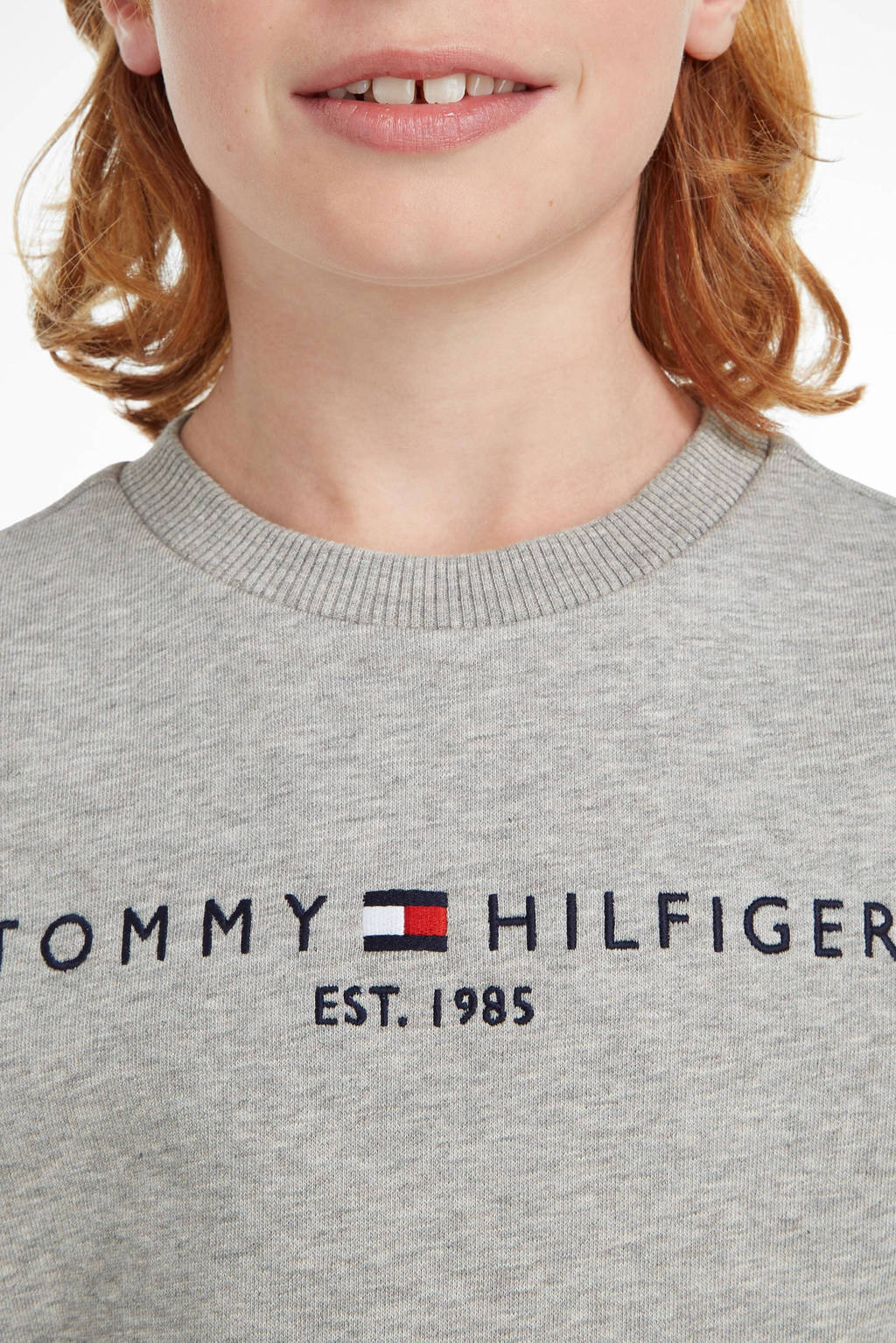Tommy Hilfiger unisex sweater met logo lichtgrijs