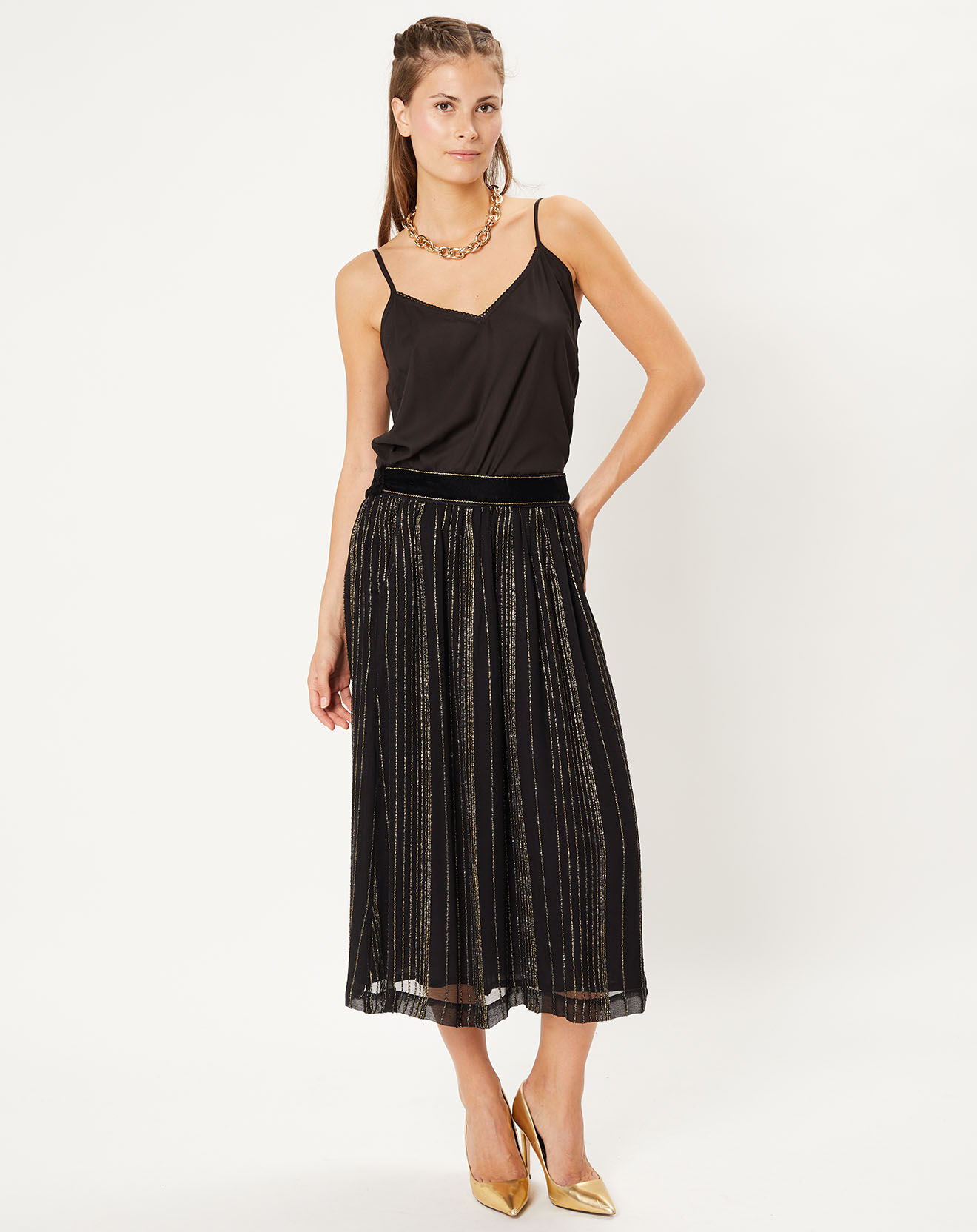 Stella Forest Jupe longue élastique Solène à fils irisés noire