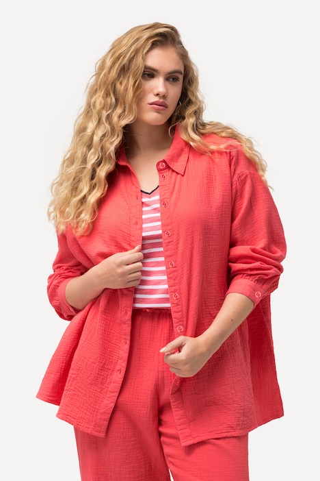 Musselin-Hemdbluse, Oversized, Hemdkragen, Langarm