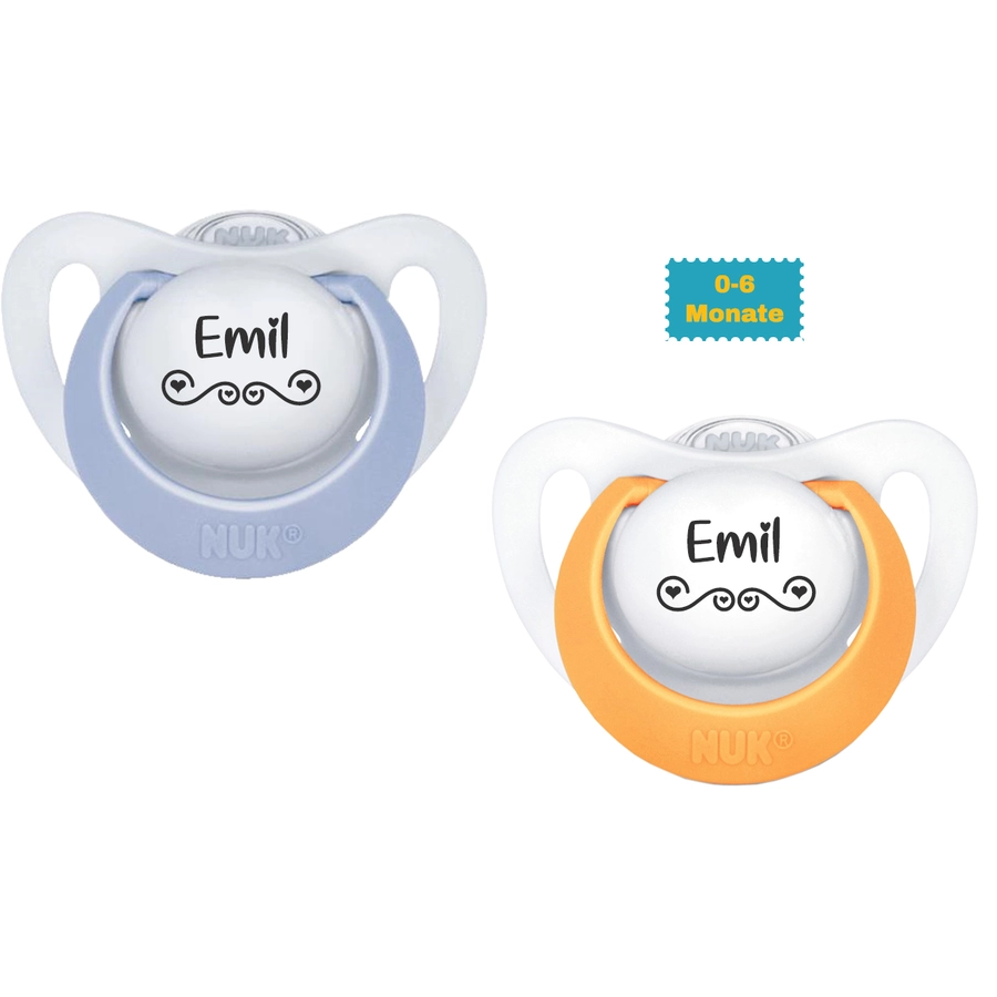 Schnullireich Schnuller mit Namen  Namensschnuller NUK Genius Love – 2er Set (Junge) Weiß