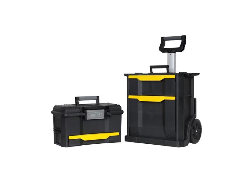 Stanley Werkzeugbox 2-in-1 mit Rollen Modular aufgebaute Rollende Werkstatt aus robustem Kunststoff
