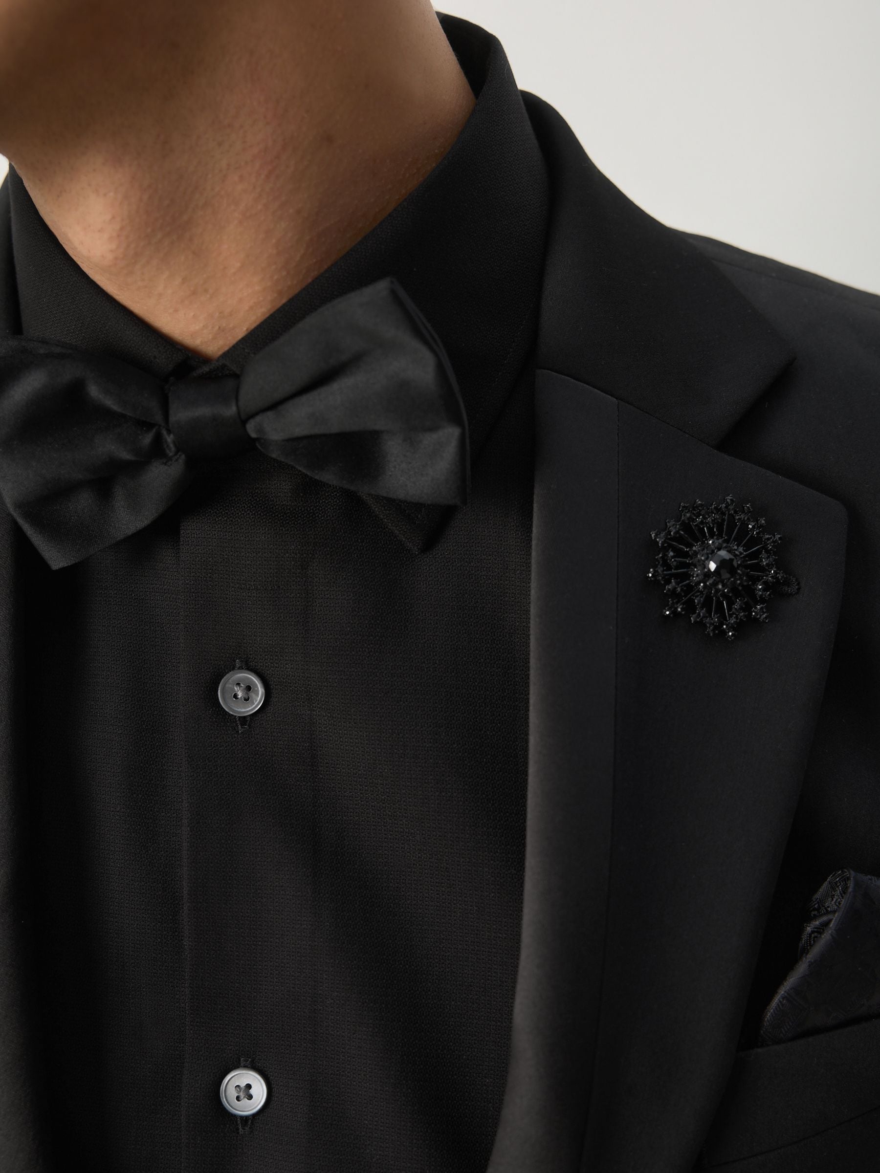 Zwart - Slim Fit Tuxedo Suit Jacket with Brooch