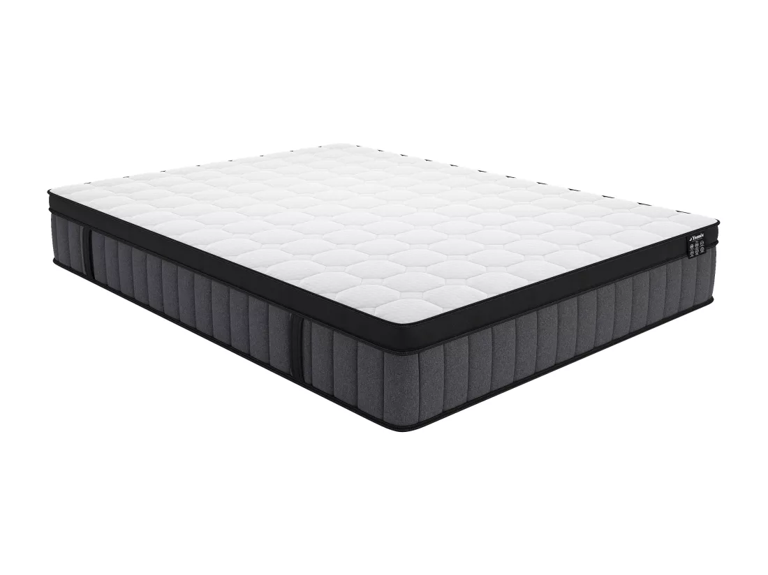 Ensemble 160 x 200 cm sommier coffre blanc + matelas hybride ressorts ensachés 7 zones et gel à mémoire de forme ép.25cm - TOLCA de YSMÉE