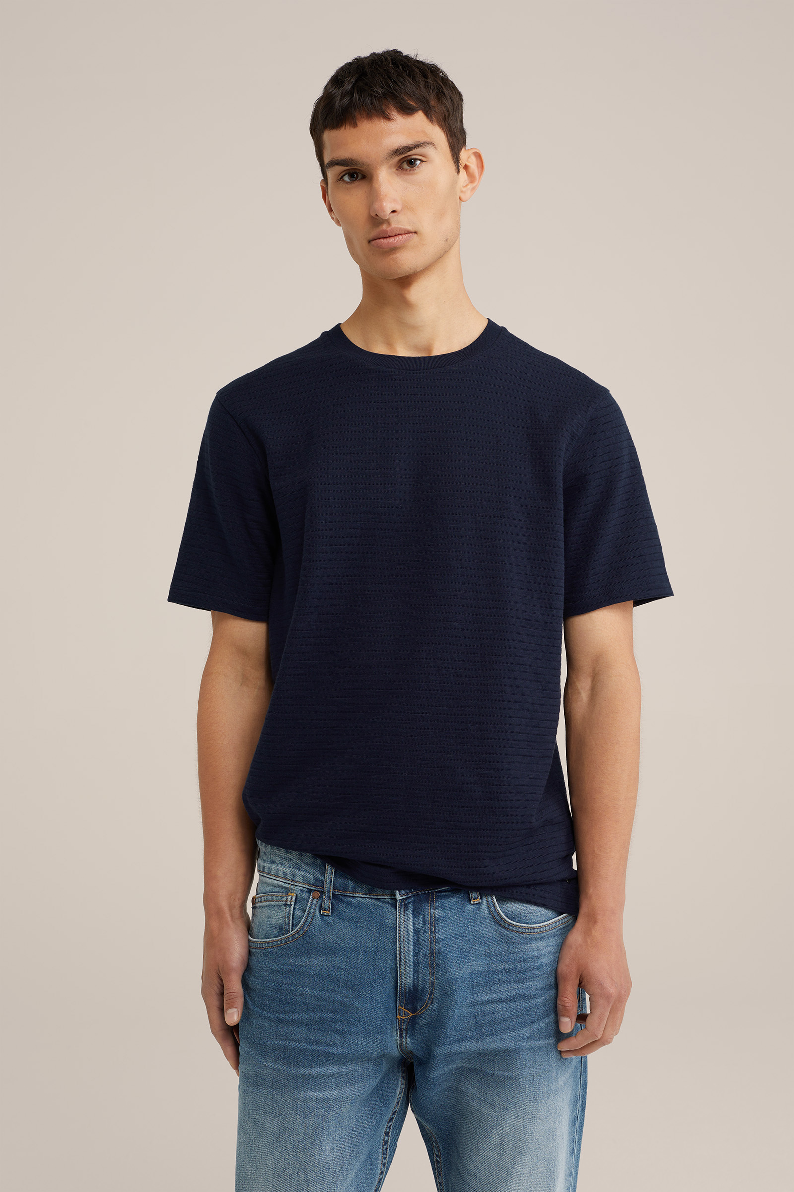 T-shirt met structuur WE Fashion Marineblauw