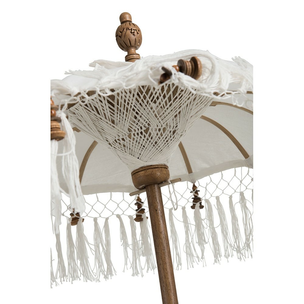 Parasol + pied + pompon coton/bois blanc marron s