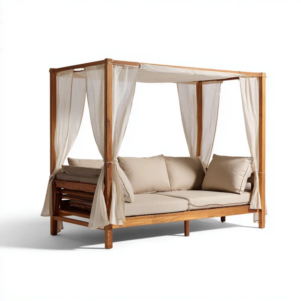 3-Sitzer-Gartensofa mit Baldachin – Holz (200x150x200 cm) – Beige – Modernes Design