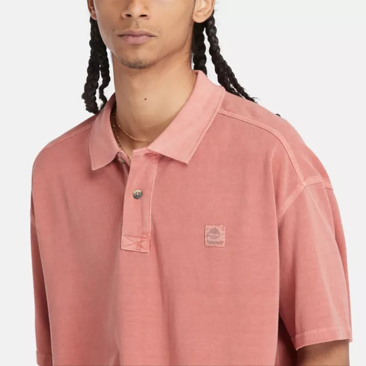 Polo court teint en plongée pour homme en rouge