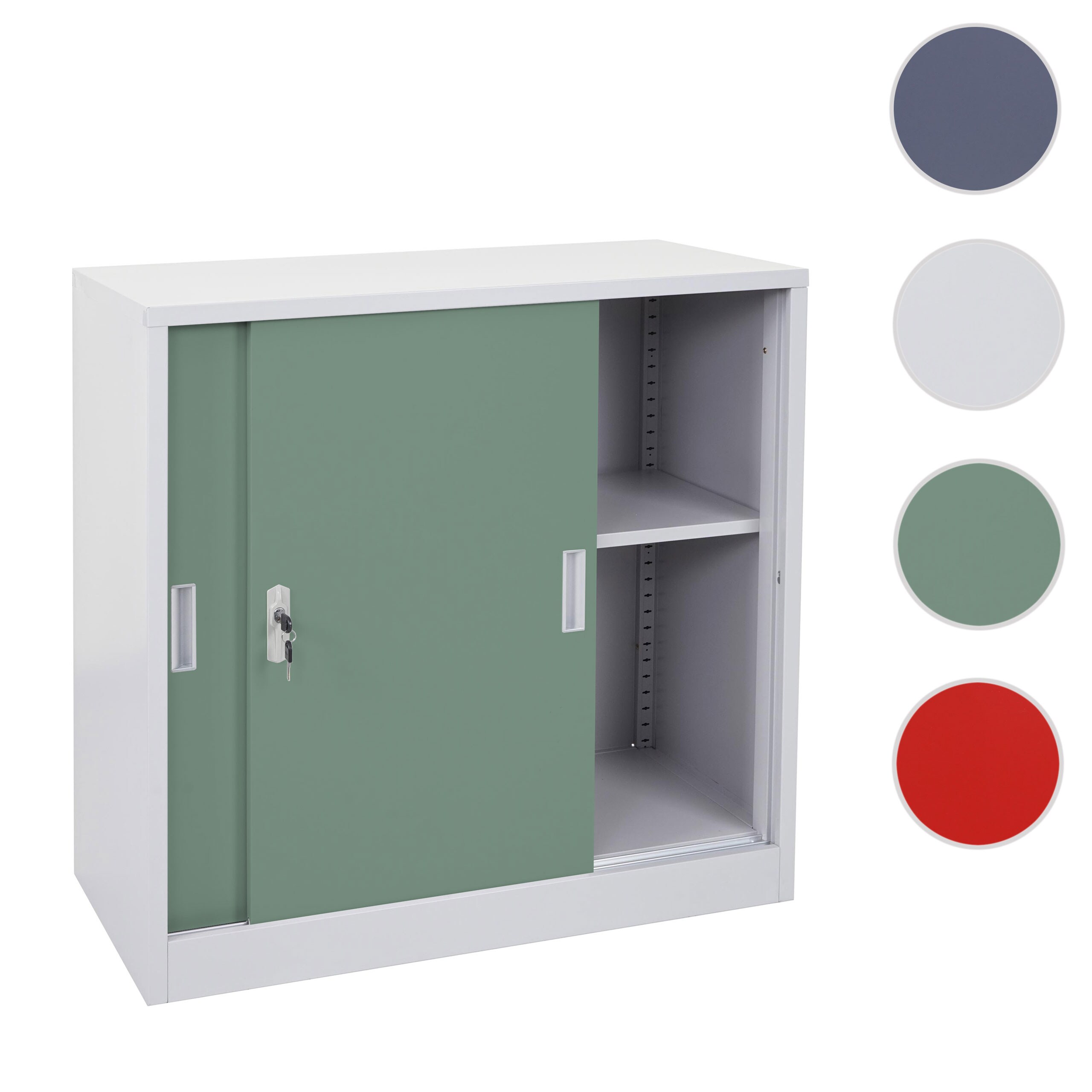 Aktenschrank Preston MCW-F41, Stahlschrank Büroschrank, mit abschließbaren Schiebetüren 90x90x45cm ~ grün