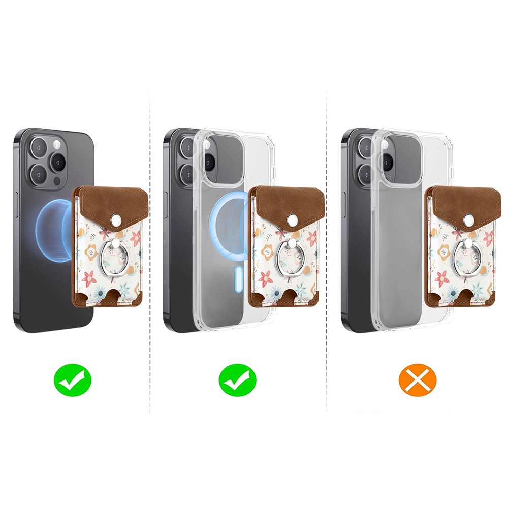 Magnetische MagSafe Wallet Kreditkarten Halterung mit Finger Griff Ring Halterung   Druckknopfverschluss - Braun