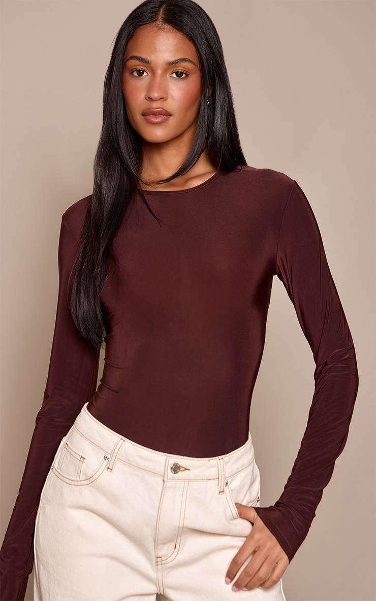 Chocolat Body Ajusté À Manches Longues En Jersey Slinky Tall