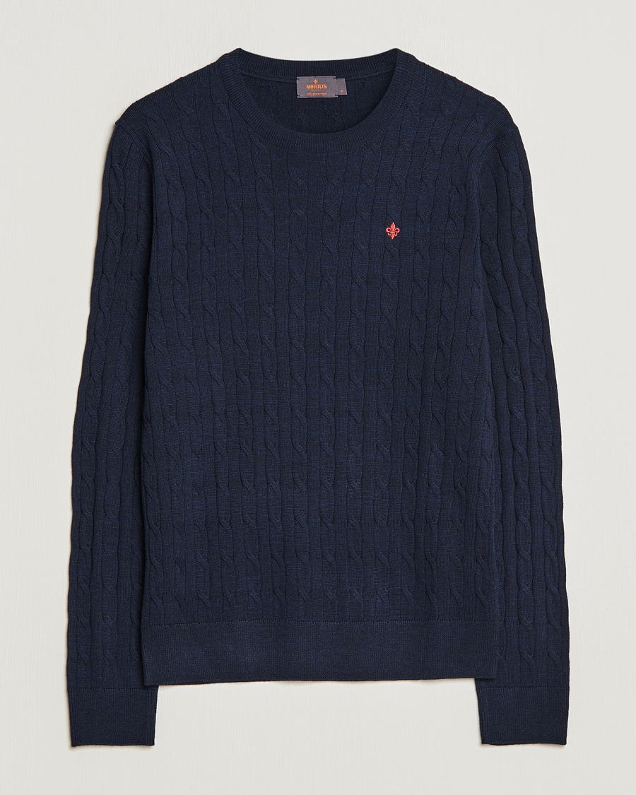 Morris Merino Cable O-Neck Navy